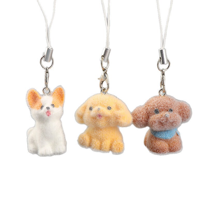 かわいい立体植毛樹脂犬ペンダントミニ人形携帯電話ペンダント DIY キーホルダージュエリーアクセサリー|undefined
