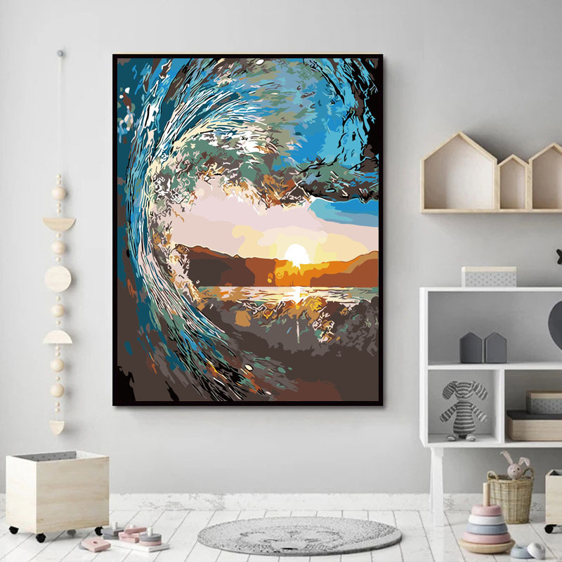 Pintura al óleo digital DIY al por mayor, paisaje costero, arquitectura, pintura decorativa para colgar en la sala de estar, pintura decorativa de villa costera, 30*40*5 image 10