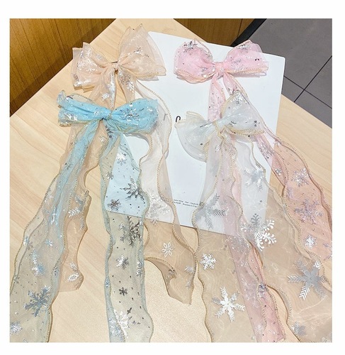 Children's braided hair bow hairpin colorful bead chain long ribbon female headwear sweet Korean style mesh hairpin on the back of the head