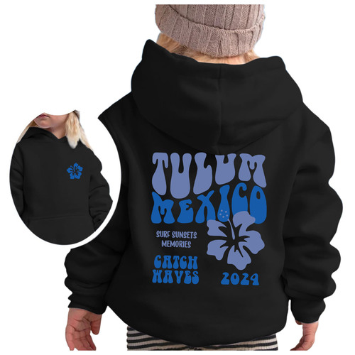 QEEAN BEACH WILD WAVE 1971 printed children's clothing sweater autumn and winter loose boys and girls 'pullover