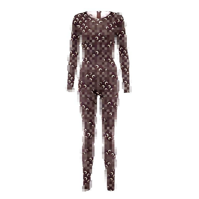 Чистая красная ниша ma * Rine * Ser * E Moon с принтом круглым вырезом и длинными рукавами из сиамской кожи Женская 23 осень и зима ледяной шелк