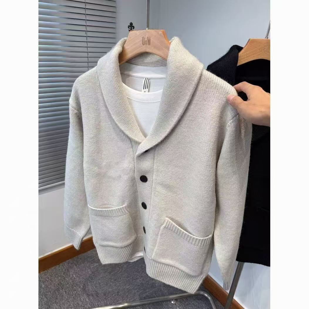 2025秋冬新款英伦轻奢高定加厚复古开衫男韩版修身保暖商务针织衫