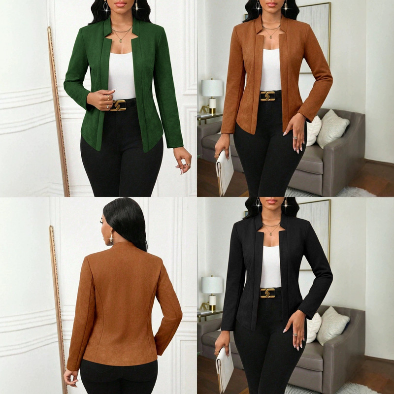 Large Quantities in Stock Temu Amazon Cross-Border Spring and Autumn European and American Women's Slim-Fit Long-Sleeve Suede Blazer