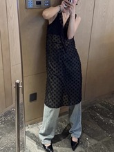 韩国2024新款屁帘蕾丝背心裙设计感小众叠穿打底网纱吊带连衣裙女