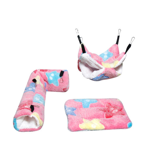 Factory direct sales hamster hammock, plush tunnel hammock mattress, squirrel sugar glider plush hammock three-piece set