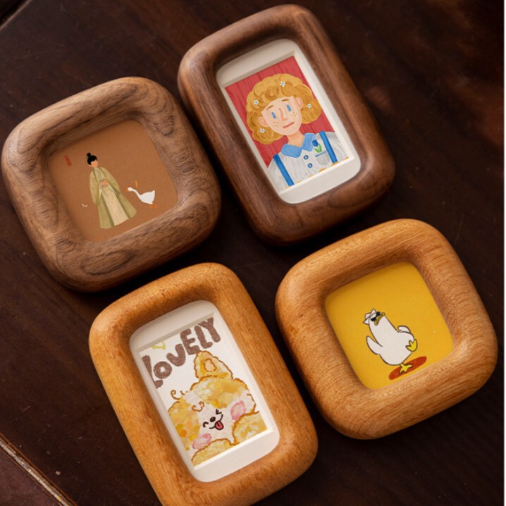 Solid Wood Photo Frame Tabletop Display Creative DIY Desktop Ornament Mini 3inch Round Portrait Photo Frame Gift