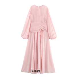 LDSD 2025欧美风夏女装设计感法式风圆领收腰连衣裙  8899