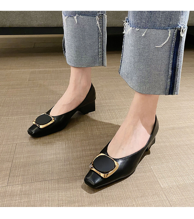 Women's Square Toe Mid-heel Loafers In Real Cowhide Leather_voghion.com