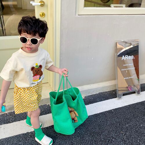 Korean children's clothing children's cartoon bear short-sleeved T-shirt top 2023 summer new style foreign style cotton T casual bottoming trend