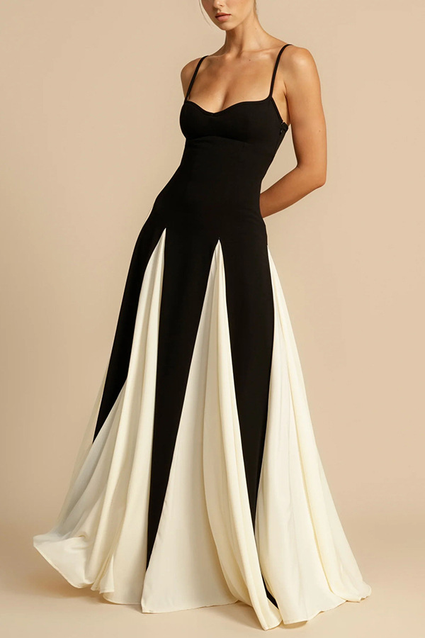Mid Waist Waist Line Holiday, Date Occasion Wholesale Women's Sexy Contrast Binding Color Block Holiday Date Strap Sleeveless Strap Dress Swing Dress