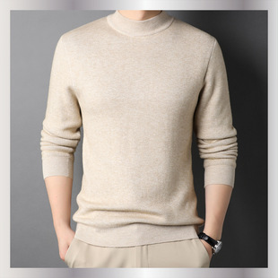 New TikTok Live Broadcast Spring and Autumn Solid Color Half-turtleneck Men's Slim-fit Sweater Men's Youth Base Sweater Men's Clothing