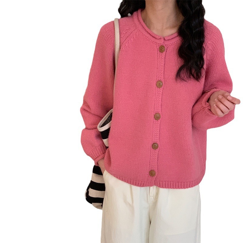 Nuevo estilo coreano de otoño y invierno simple estilo de viento sólido color completo retro cardigan de punto suéter de viento relajado abrigo abrigo image 6
