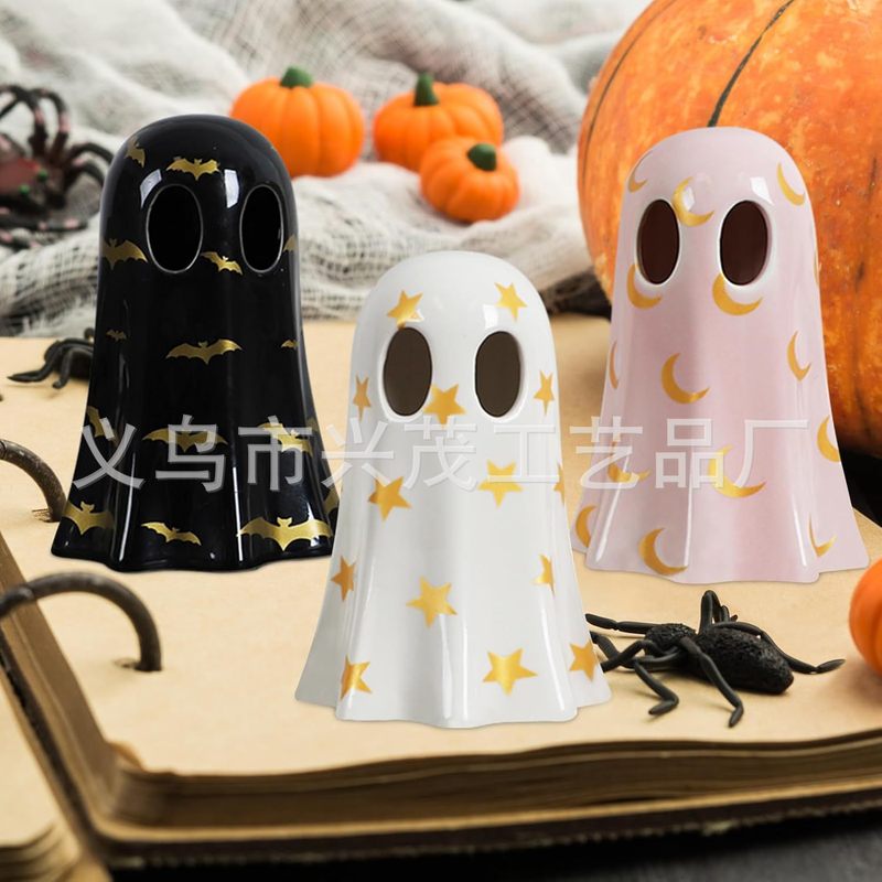 ハロウィーン魔女帽をかぶった三色幽霊樹脂装飾品ホームパーティー幽霊灯道具幽霊装飾|undefined