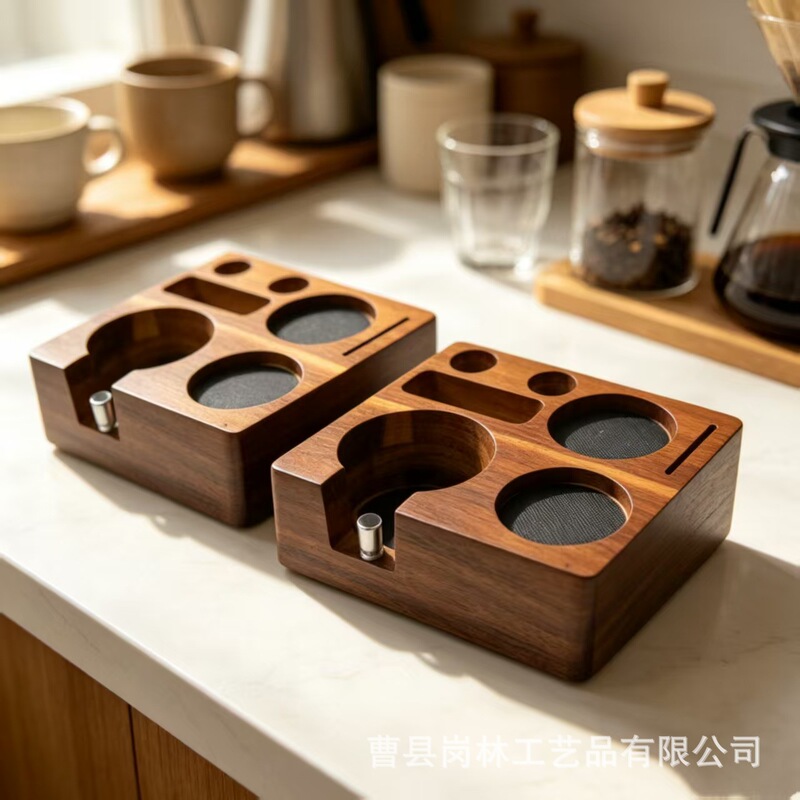 In-Stock Solid Wood Coffee Tamper Stand Multifunctional Espresso Machine Handle Holder Powder Distributor Storage Wooden Base