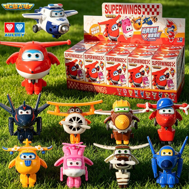 Original Double Diamond Super Wings Mini Transforming Toy Figures Blind Box Figurines Decoration Ledi Cool Ray Carwin