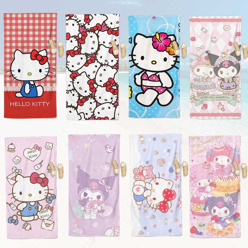 Sanrio Beach Towel Cartoon Kitty Cat Print Bath Towel Thickened Microfiber Beach Towel Sanrio Beach Towel Cartoon Kitty Cat Print Bath Towel Thickened Microfiber Beach Towel