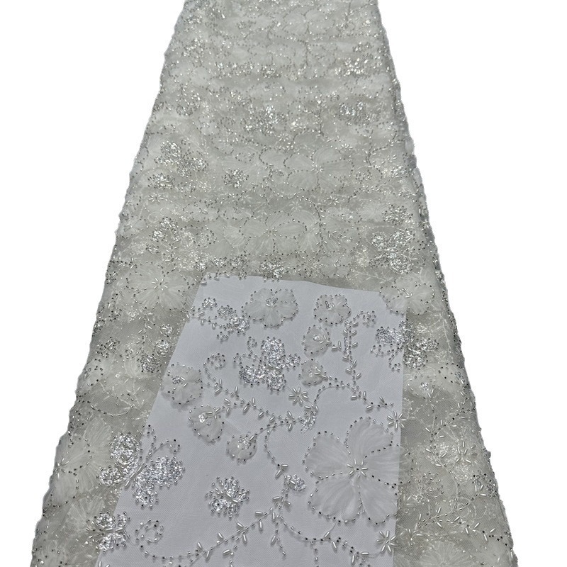 Mariposa flor plato esquinilla tubo de perlas bordado encaje tela bordada vestido de boda vestido de tela bordada alta