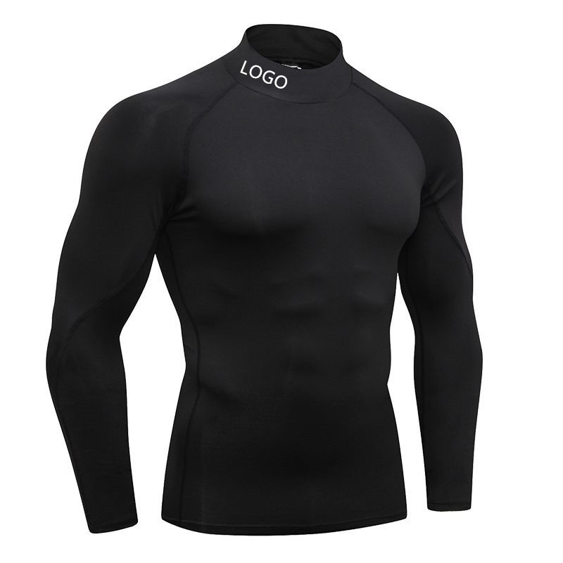 Sports Leisure Collar T-shirt Men's Long Sleeve Autumn and Winter All-match Slim-fit High Collar Base Shirt Outdoor Fitness Training Clothes