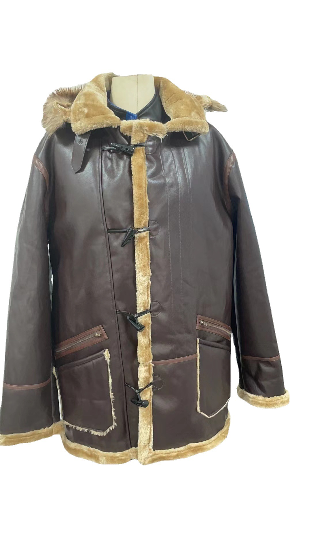 Cappotto in pelliccia con cappuccio da uomo in pelle e capacità di corsa integrata, peso ottimizzato 0,85 kg_voghion.com