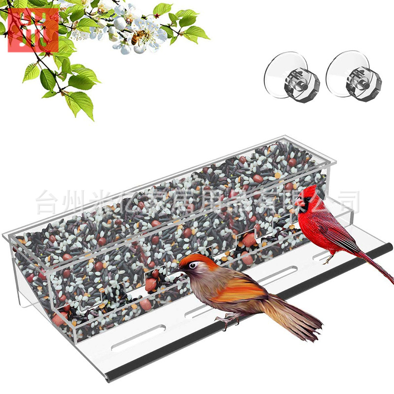 Acrylic window feeder Pet organic glass bird feeder rectangular strap suction cup large -capacity bird cage pump 6