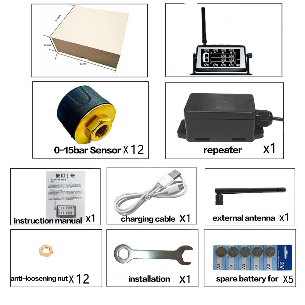 Truck 12-wheel dedicated solar external tire pressure monitoring system trailer truck tire pressure gauge detector high precision