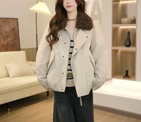韩版气质二棉毛绒派克服外套2025秋冬新款休闲宽松小个子夹克女装|undefined