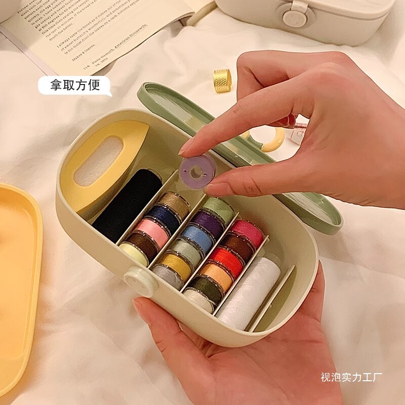 多機能裁縫収納ボックス家庭用ポータブル学生寮裁縫キットツールセット手縫い針ビューバブル|undefined