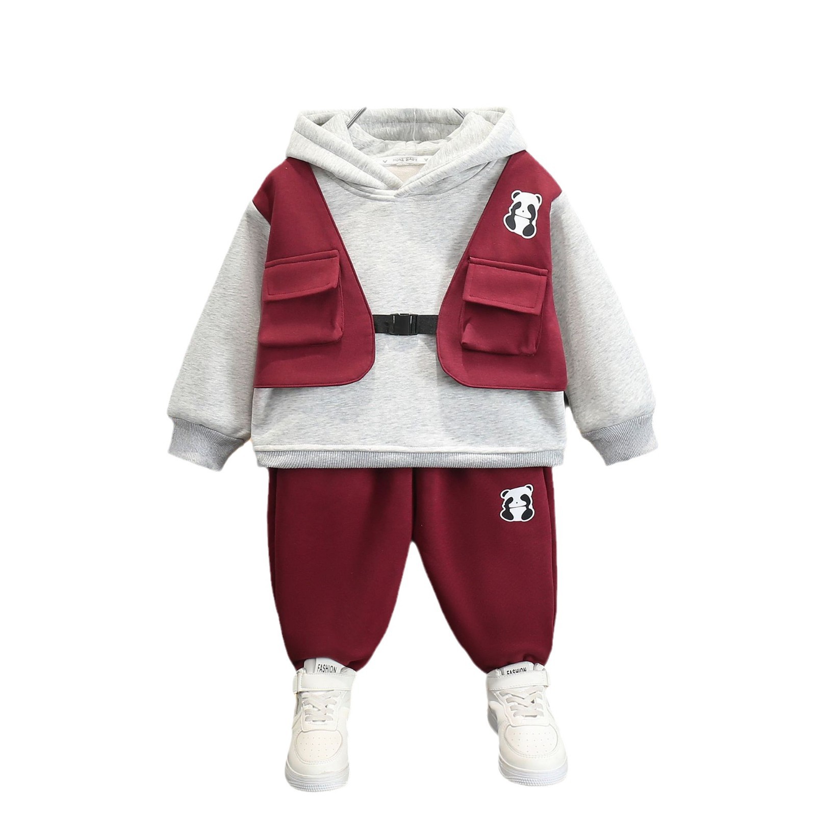 6360 ropa para niños traje de otoño e invierno para niños 2025 nueva ropa de invierno más suéter grueso de terciopelo traje de dos piezas deportivo para bebés