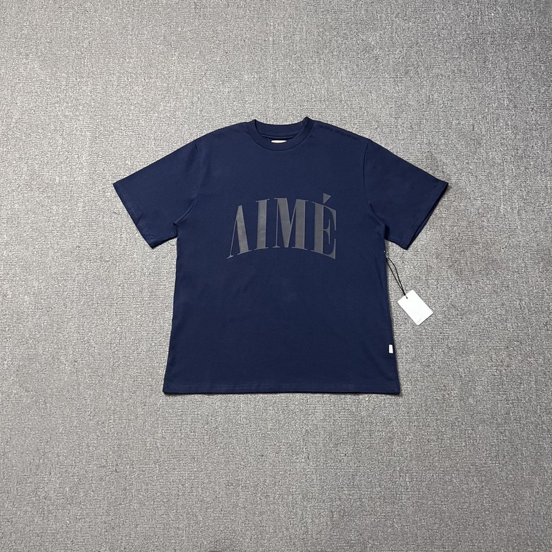国境を越えた貿易 Aime クラシックレタープリントランドマークビルラウンドネックルーズ半袖 T シャツ男性と女性のカップル用トレンディ|undefined