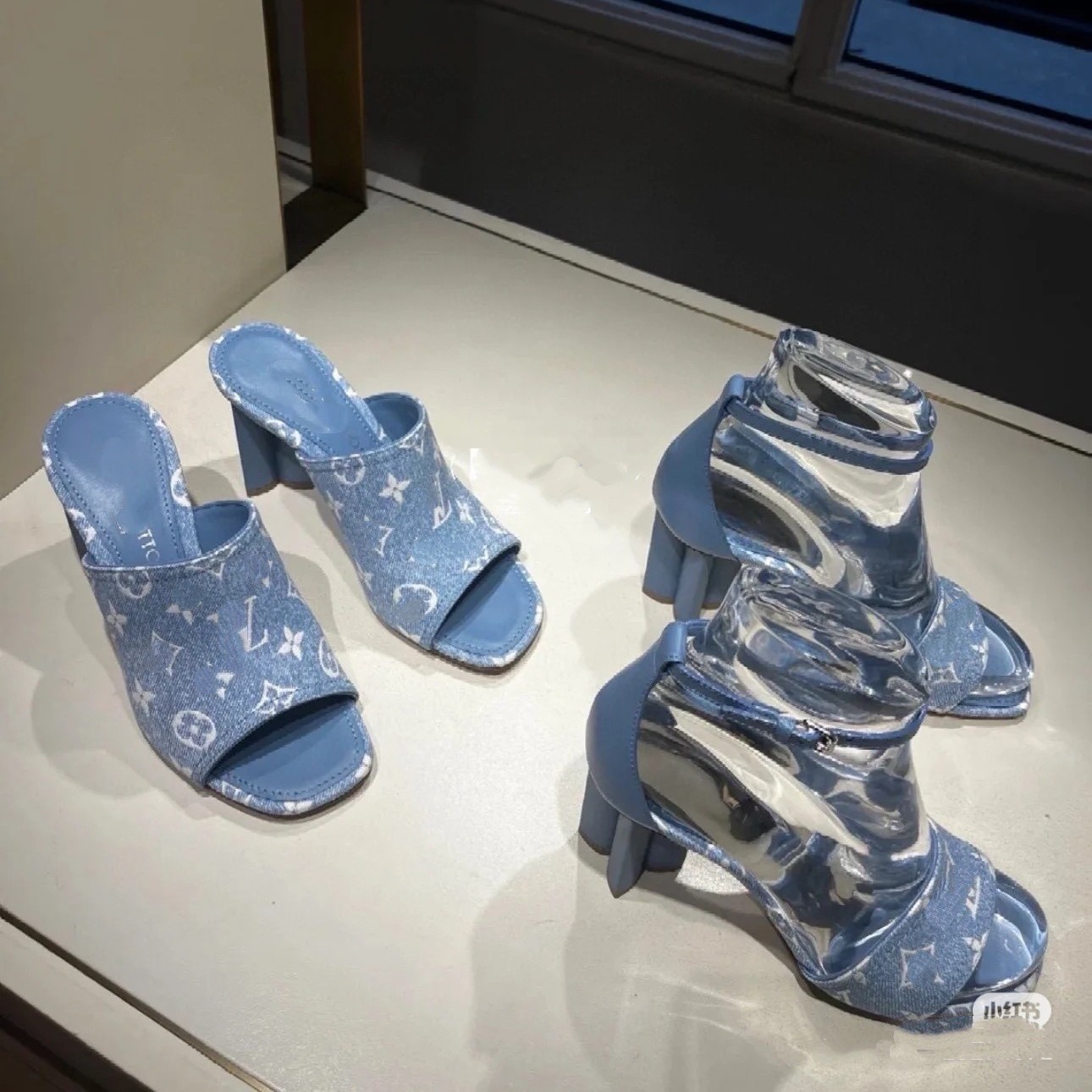 Denim fashionable universal slippers stiletto heels