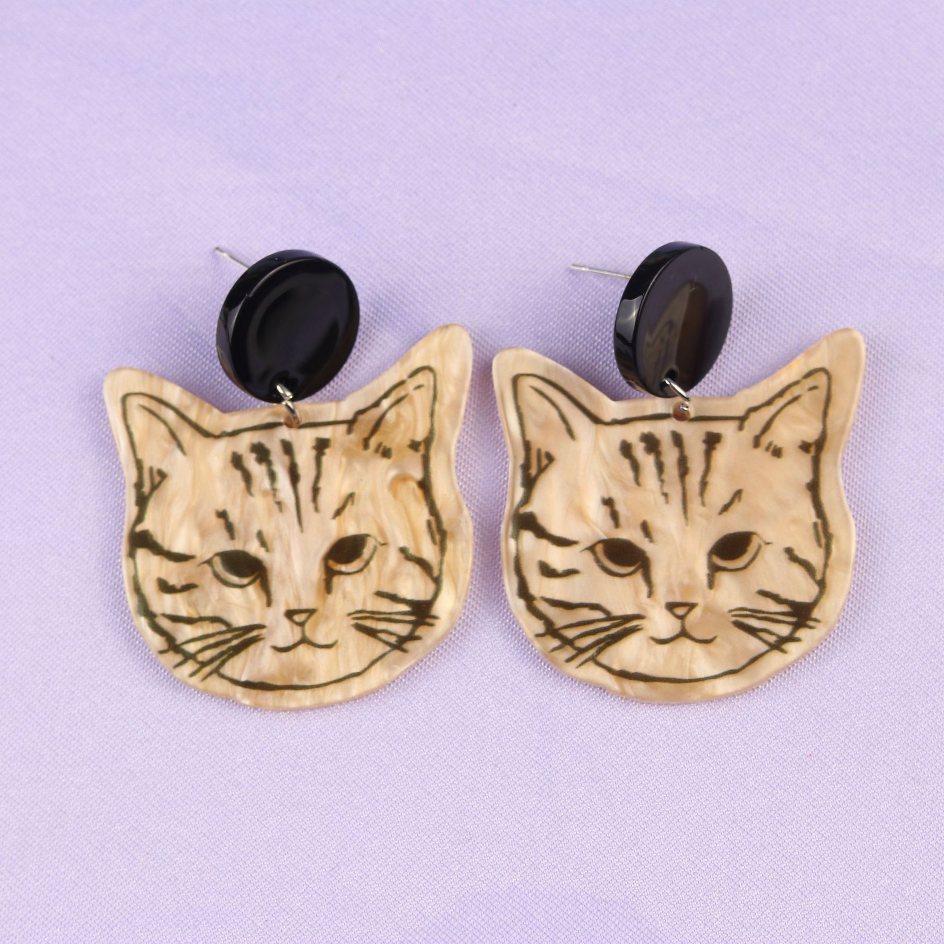 موضة قطة أريليك طباعة امرأة ترصيع الأذن 1 زوج display picture 3