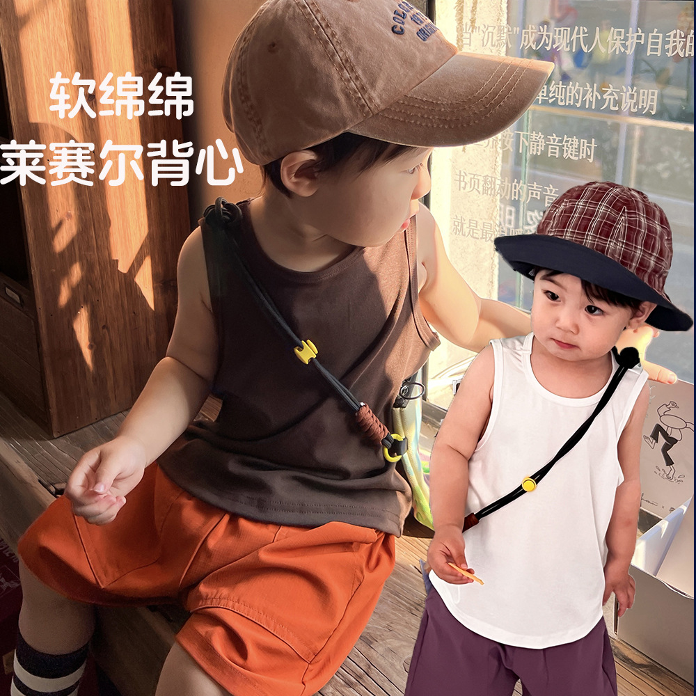 Summer New Kidsren's Sleeveless Vest for Boys and Girls, Unisex Lyocell Vest Chao Soft Pure Color Sleeveless Top