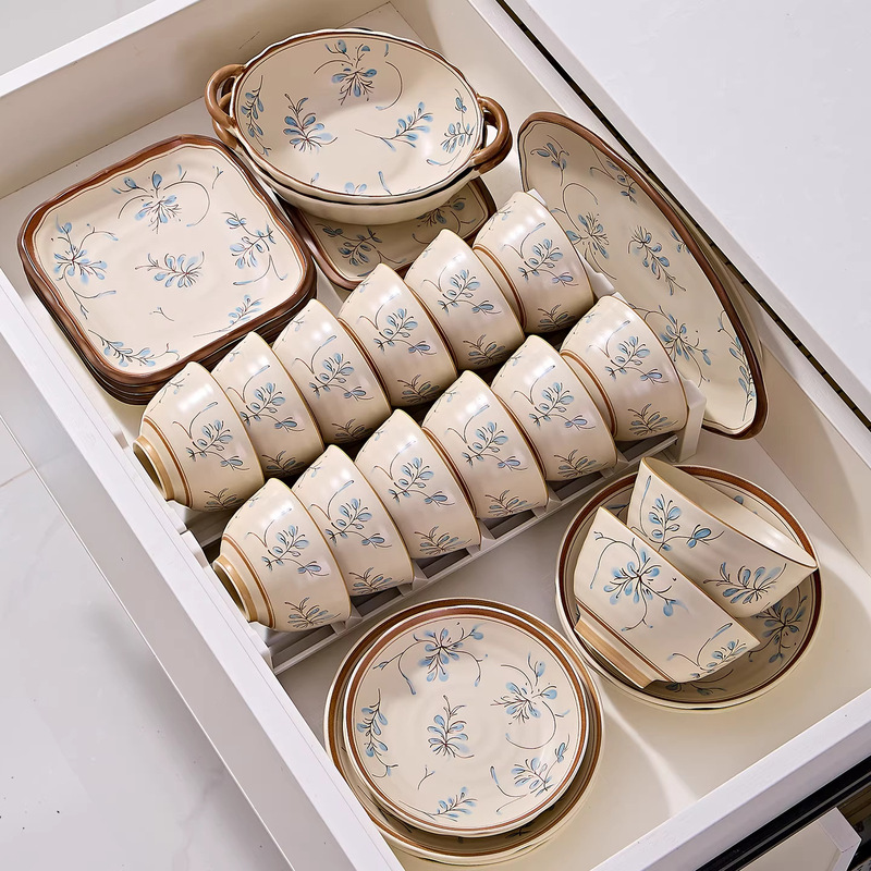 Jingdezhen Simple Retro 2026 Underglaze Color Bowl and Plate Tableware Ceramic Rice Bowl and Plate Set Housewarming Gift