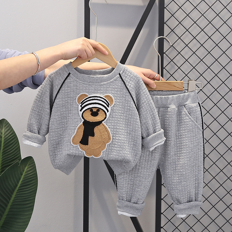 2023 Autunno Nuovo Set Carino Ragazzi e Ragazze Casual Coreano Sciarpa Orso Abbigliamento per Bambini_voghion.com