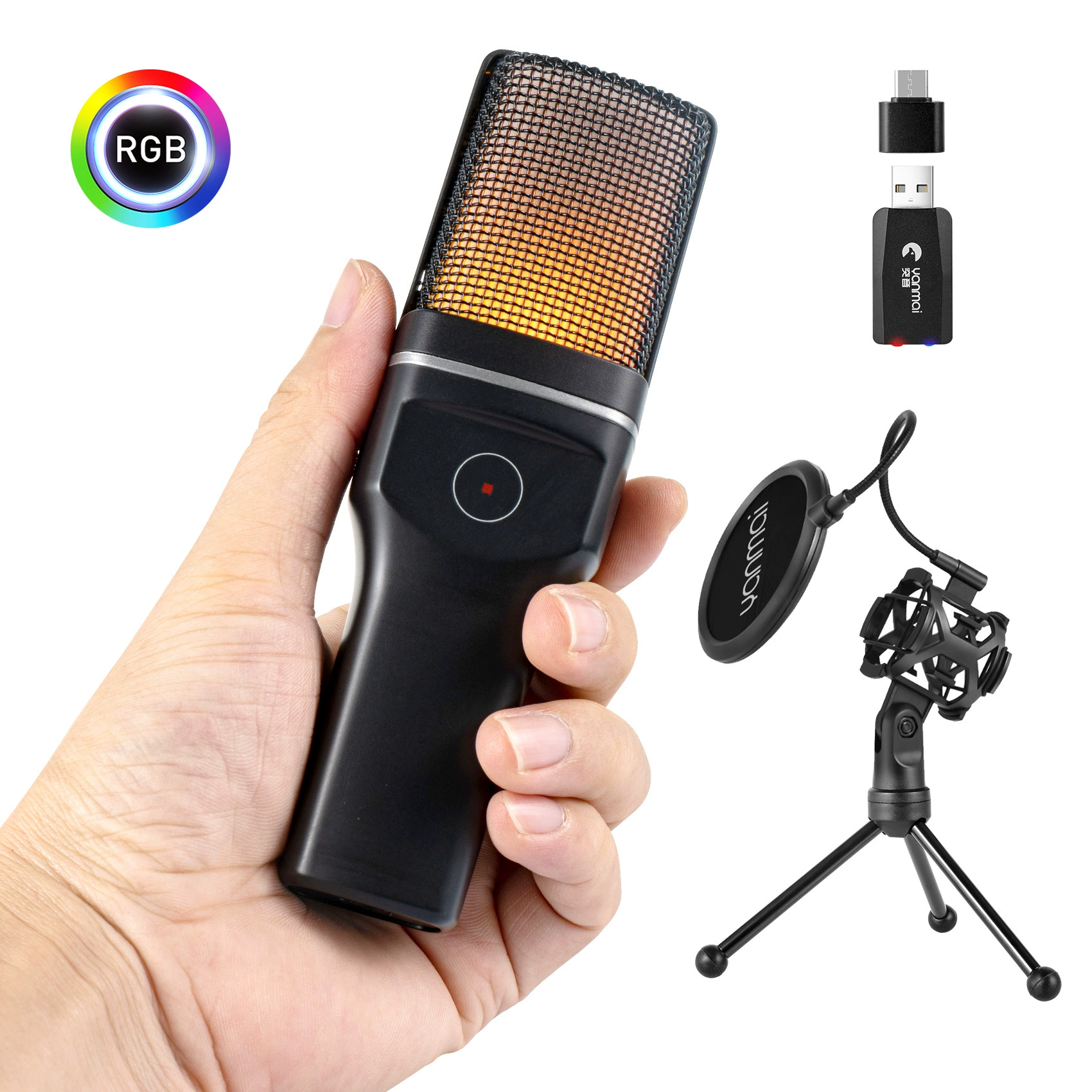 Беспроводной ударопрочный микрофон SF-777W для мобильных игр, USB/2.4G, RGB, 8 ч работы