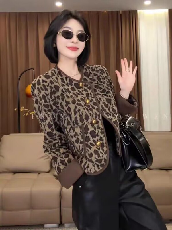 欧货高级感短款豹纹外套女2025秋季新款宽松显瘦小个子百搭上衣潮|undefined