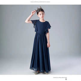 外贸儿童礼服公主裙新款冬季缎面洋气花童钢琴演出服女童晚礼服裙