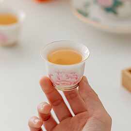 羊脂玉白瓷牡丹花品茗杯女士精品家用泡茶杯茶壶盖碗办公杯定制