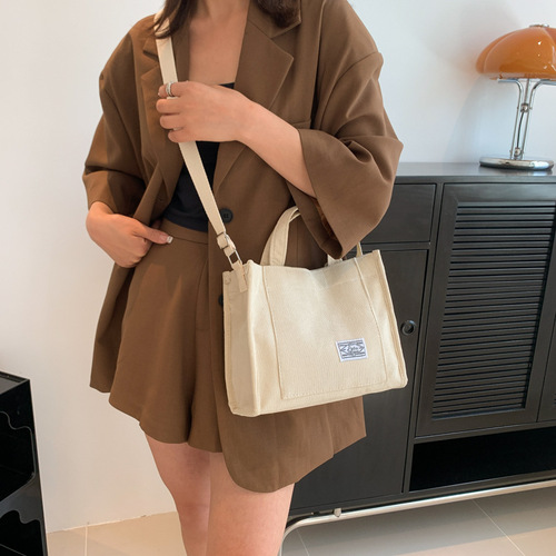 Cross-border tote bag, corduroy women's handbag, Korean-style women's bag, casual crossbody bag, trendy shoulder bag for college students