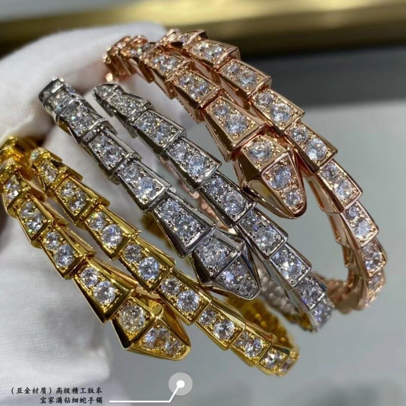 Cross-Border Hot Item [High Version] Double Ring Snake Bracelet Rose Gold Full Diamond Spring Snake Couple Bracelet Supply