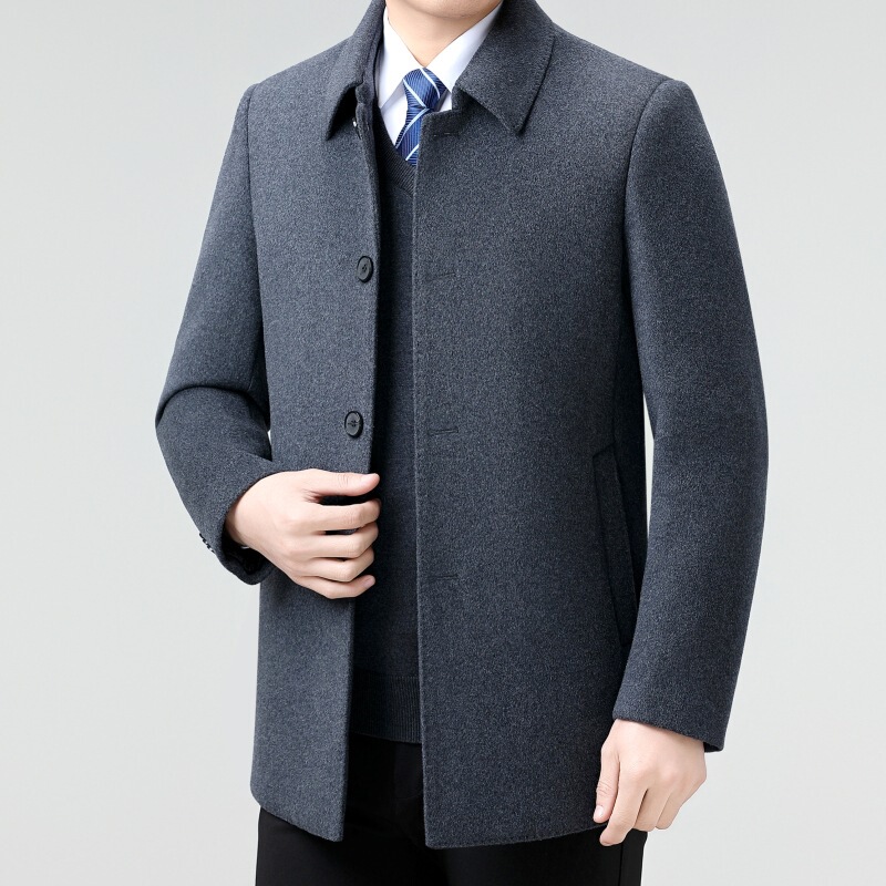 Light Luxury Brand Men's Double-Sided Woolen Coat high quality Middle-Aged Dad Casual Jacket Autumn and Winter Wool Woolen Coat