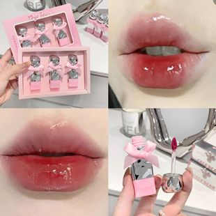 Gegebear sweet and tender transparent water gloss lip glaze mirror white and tender not easy to touch cup Han mei lipstick set box wholesale