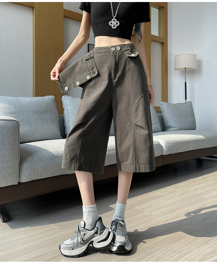 Quần culottes nữ ống rộng cạp cao dáng suông vải cotton — màu trắng chi tiết 23