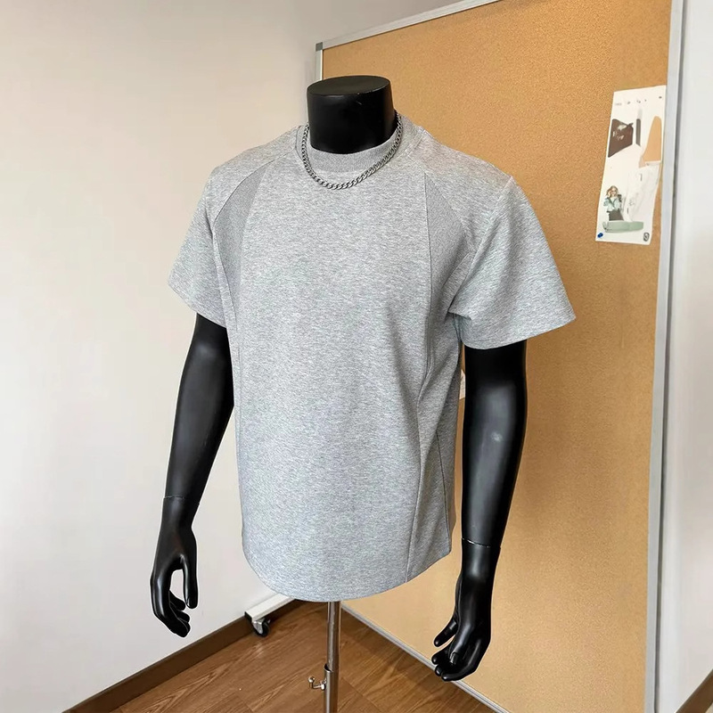Binzi Same Style Air Cotton Shoulder Short Sleeve Men's Summer American Style Casual Retro Small Nair Thread Stitching T-Shirt