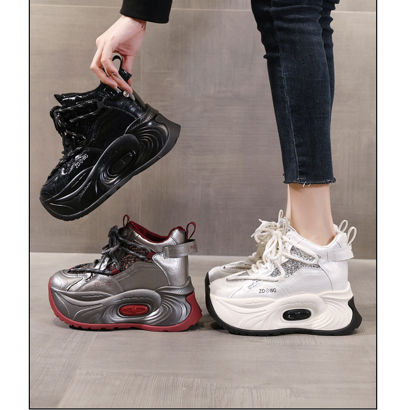 Giày sneaker nữ đế dày tăng chiều cao phong cách châu Âu — Màu đen chi tiết 20