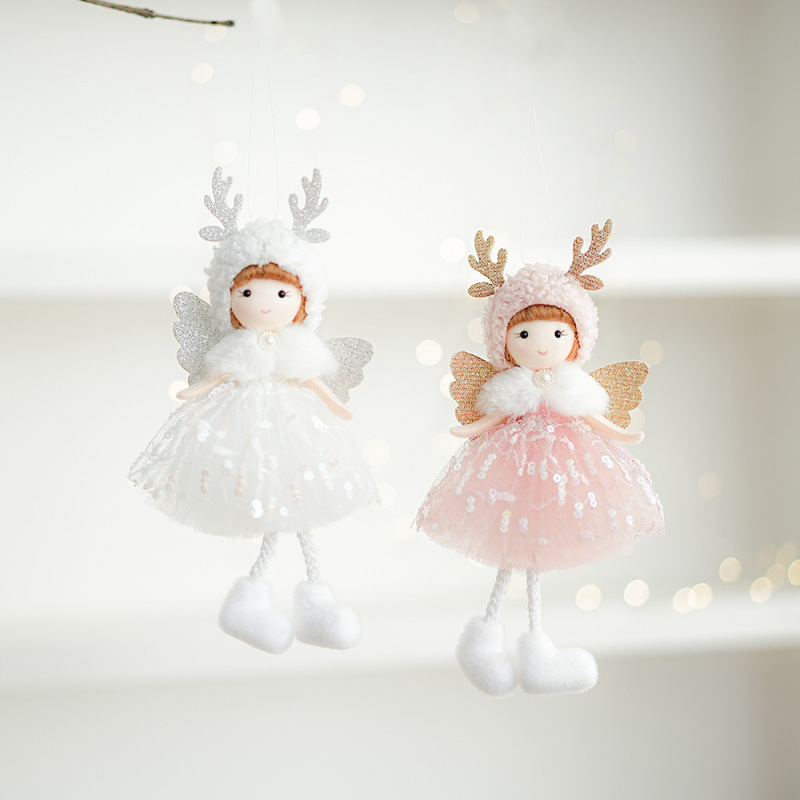 クリスマスの天使の人形のペンダントクリスマスツリーの装飾のぬいぐるみの角のピンクの女の子のペンダントの新年の装飾用品|undefined
