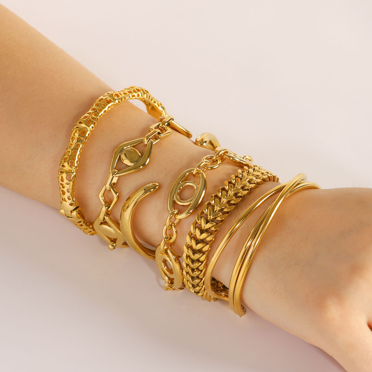 2025 Summer Popular Chain Eye Design Stainless Steel Chain Cuban Niche Bracelet Set Stacking Wholesale