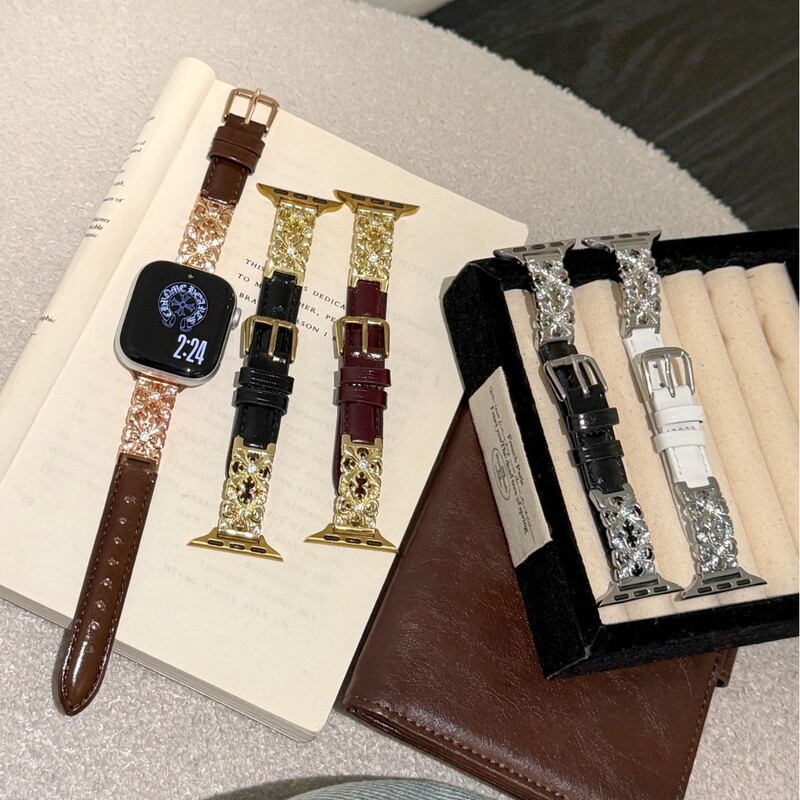 Floral Diamond-Encrusted Leather Strap Suitable for Apple Iwatch123456789S10 Watch Strap Apple Watch Strap Floral Diamond-Encrusted Leather Strap Suitable for Apple Iwatch123456789S10 Watch Strap Apple Watch Strap