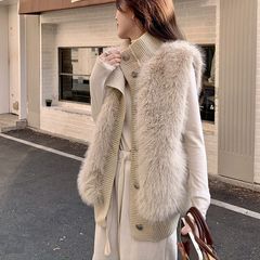 韓国スタイルスタンドカラーミンクベルベットノースリーブセーター女性のジャケット2025秋と冬の新しいスタイルの緩い気質エレガントなニットカーディガン