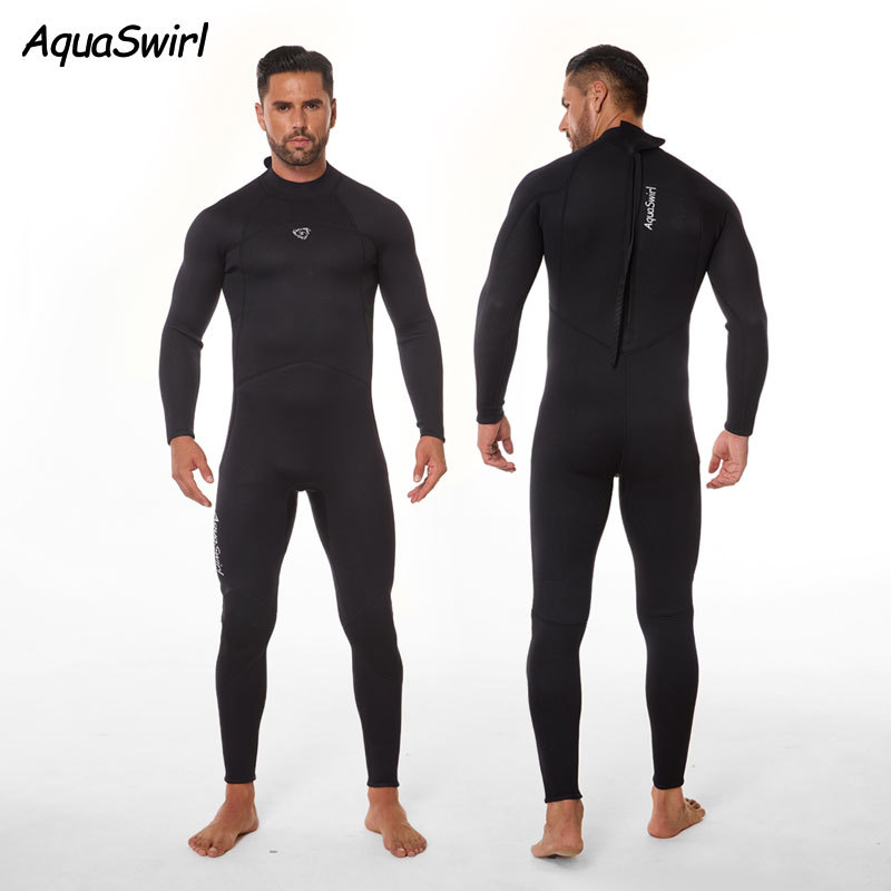 Spot Long-Sleeved Wetsuit for Men, Warm and Cold-Proof 3mm Wet Suit, Winter Swimming One-Piece Snorkeling and Surfing Suit, Back Zipper